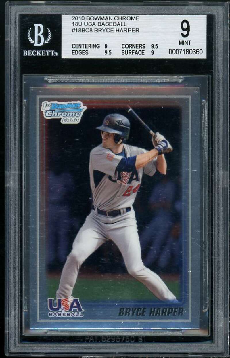 Bryce Harper Rookie 2010 Bowman Chrome 18U USA Baseball #8 BGS 9 (9 9.5 9.5 9) Image 1