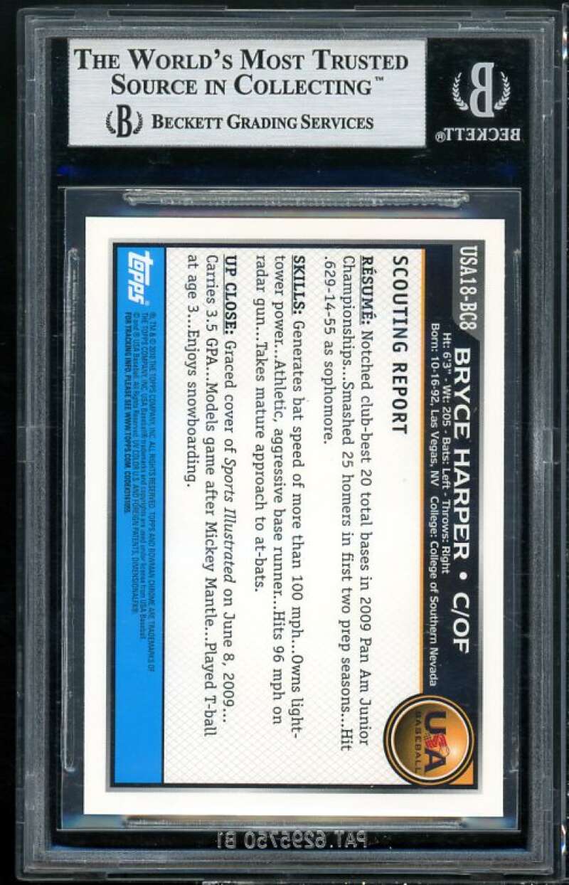 Bryce Harper Rookie 2010 Bowman Chrome 18U USA Baseball #8 BGS 9 (9 9.5 9.5 9) Image 2