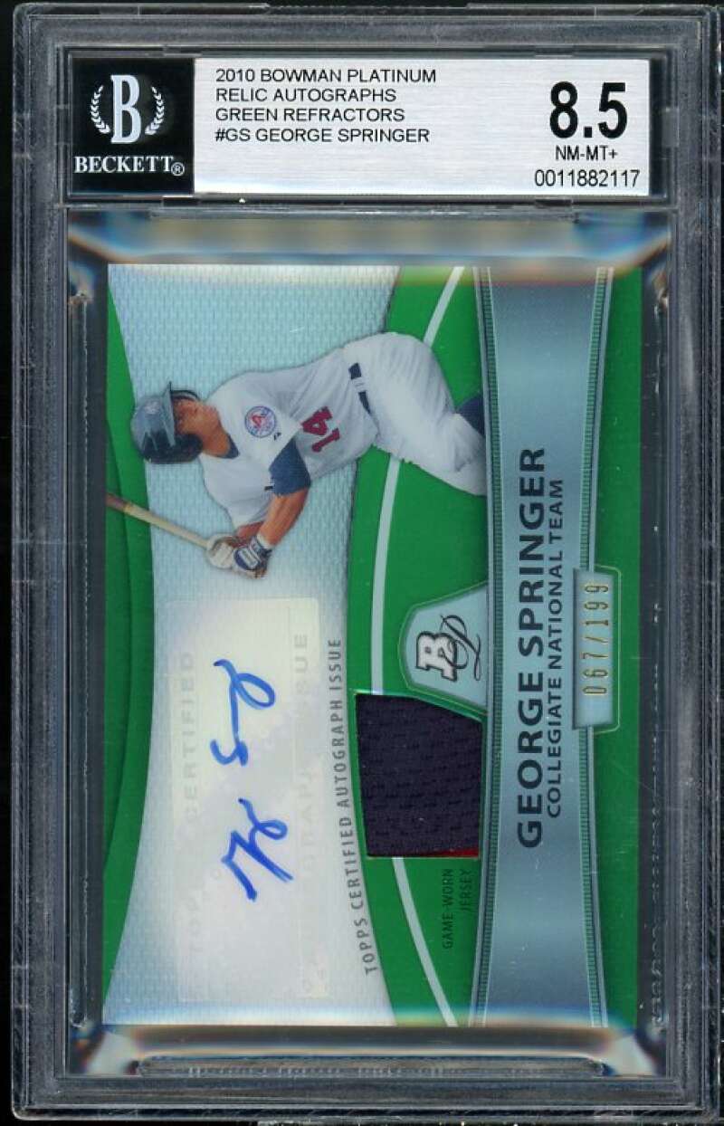 George Springer Rookie 2010 Bowman Platinum Relic Auto Green Ref #GS BGS 8.5 Image 1