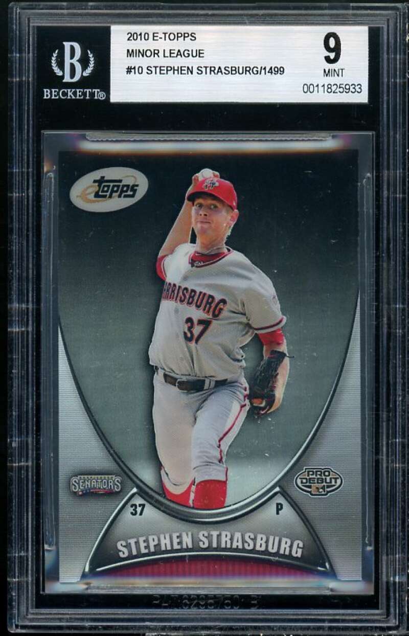 Stephen Strasburg Rookie Card 2010 E-Topps Minor League #10 BGS 9 Image 1