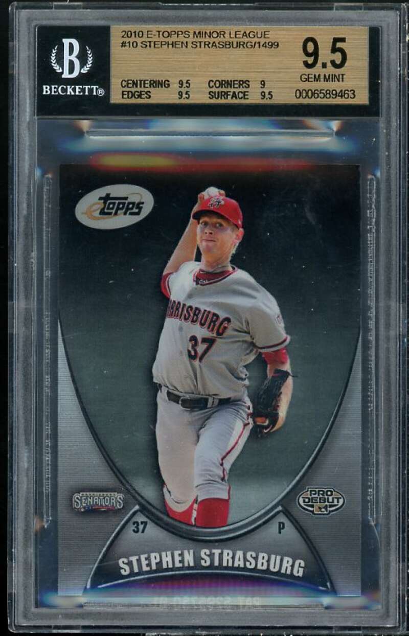 Stephen Strasburg Rookie 2010 E-Topps Minor League #10 BGS 9 (9.5 9 9.5 9.5) Image 1