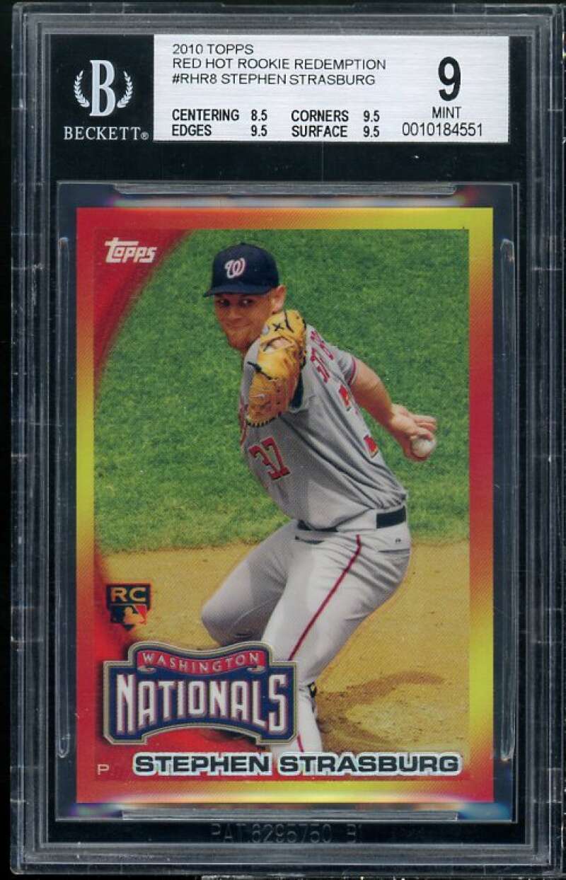 Stephen Strasburg Rookie Card 2010 Topps Red Hot Rookie Redemption #RHR-8 BGS 9 Image 1