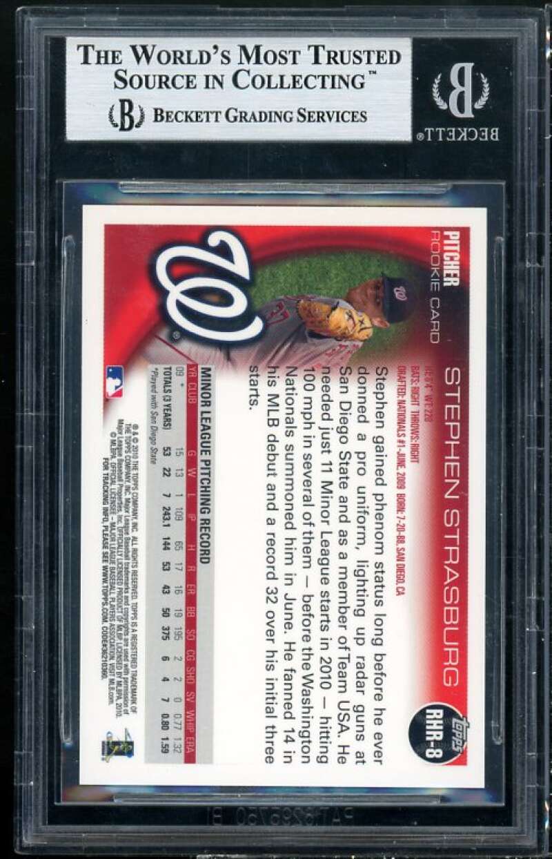 Stephen Strasburg Rookie Card 2010 Topps Red Hot Rookie Redemption #RHR-8 BGS 9 Image 2