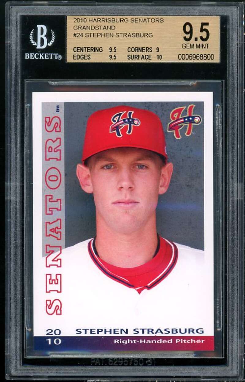 Stephen Strasburg Rookie Card 2010 Harrisburg Senators Grandstand #24 BGS 9.5 Image 1