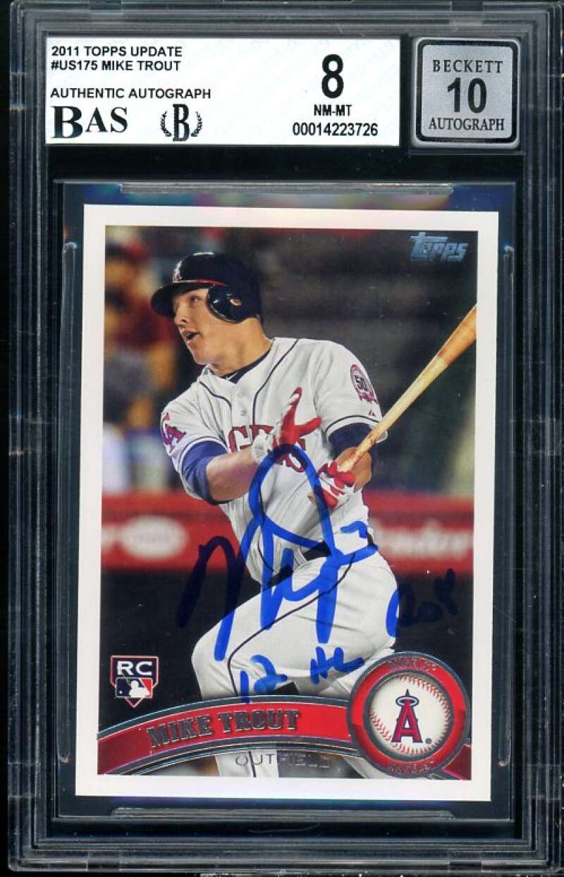 Mike Trout Rookie Card 2011 Topps Update #US175 BGS 8 BAS Autograph 10 Image 1