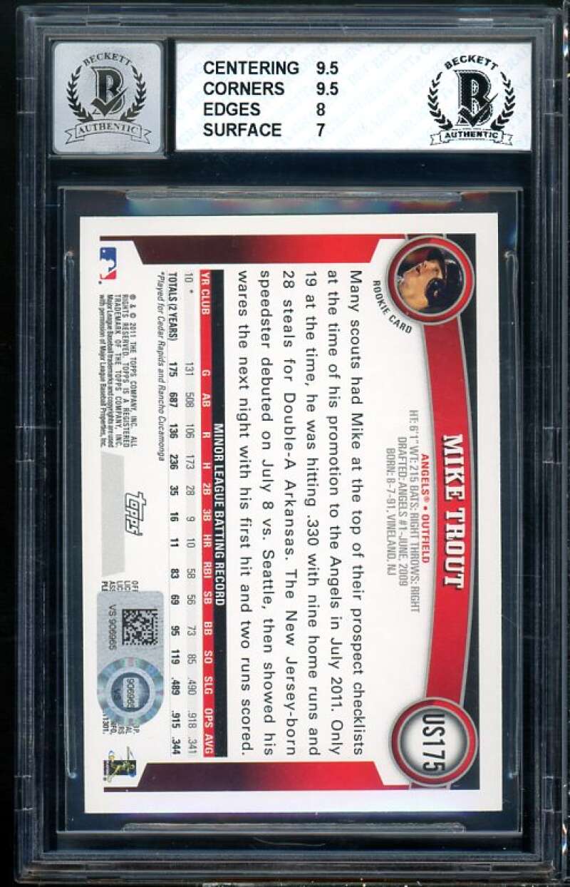 Mike Trout Rookie Card 2011 Topps Update #US175 BGS 8 BAS Autograph 10 Image 2