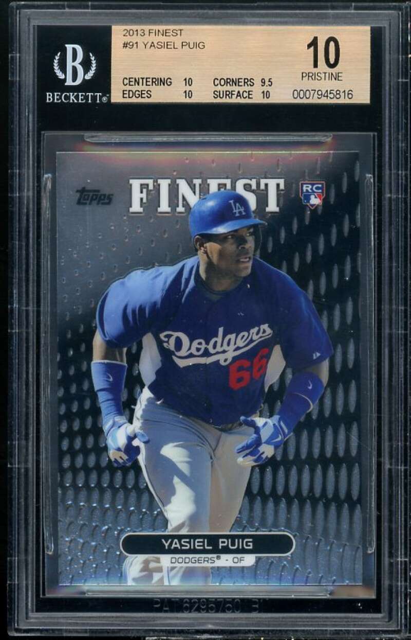 Yasiel Puig Rookie Card 2013 Finest #91 (PRISTINE) BGS 10 Image 1