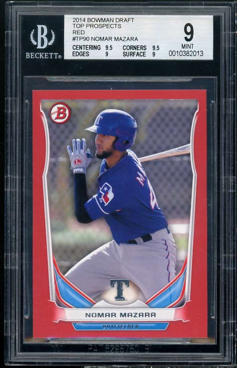 Nomar Mazara Rookie Card 2014 Bowman Draft Top Prospects Red (1/5) #TP90 BGS 9 Image 1