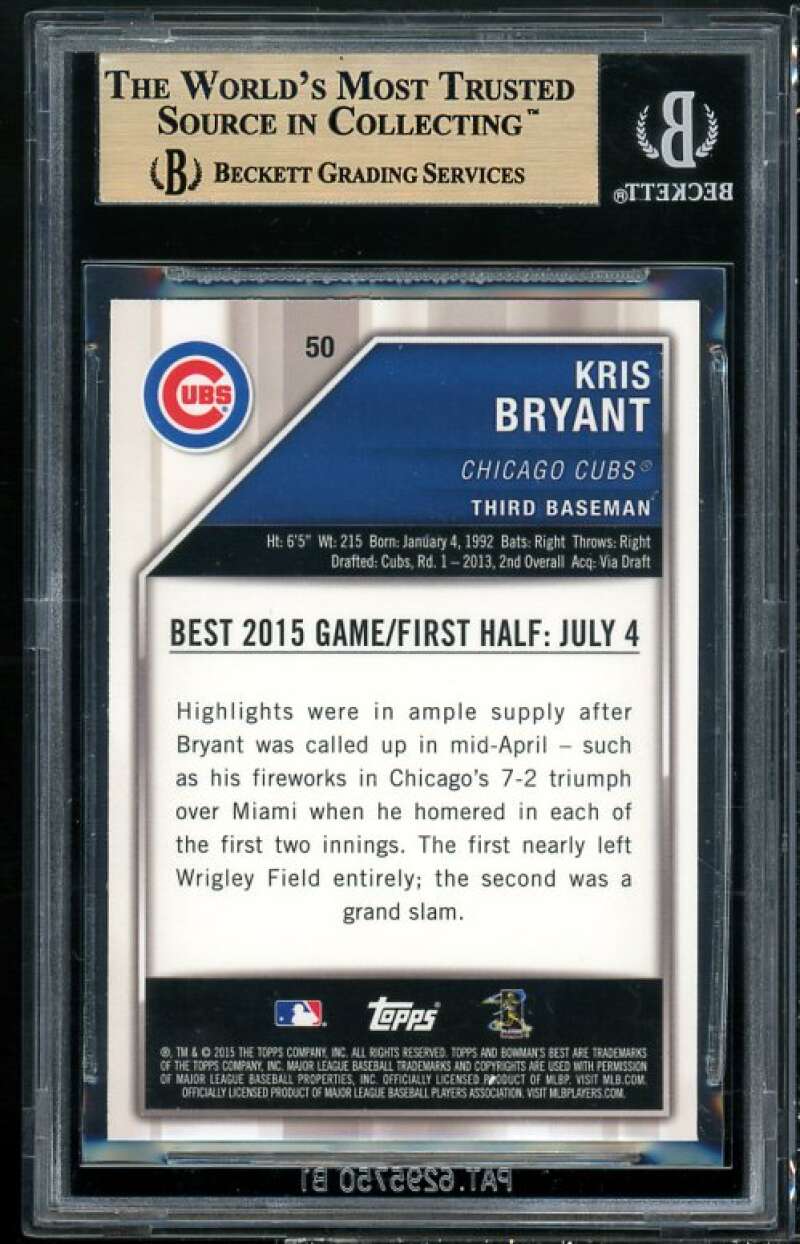 Kris Bryant Rookie Card 2015 Bowman's Best Atomic Refractor #50 BGS 9.5 Image 2