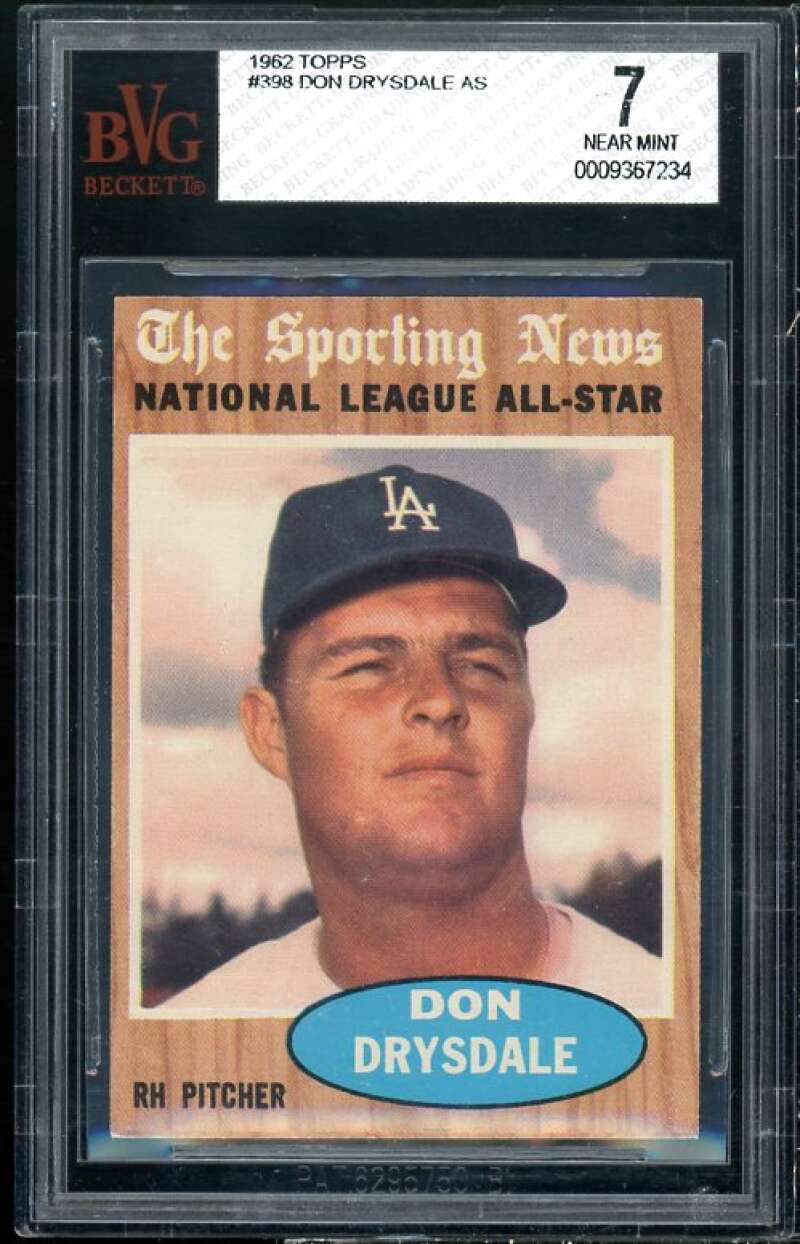 Don Drysdale Card 1962 Topps #398 BGS BVG 7 Image 1