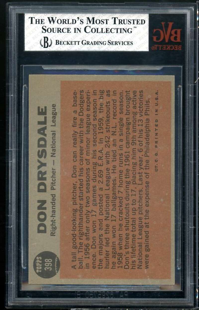 Don Drysdale Card 1962 Topps #398 BGS BVG 7 Image 2