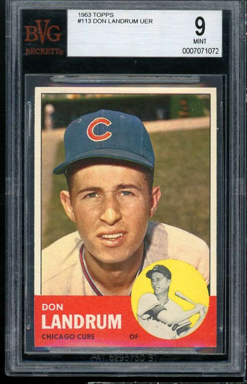 Don Landrum Card 1963 Topps #113 (pop 1) BGS BVG 9 Image 1