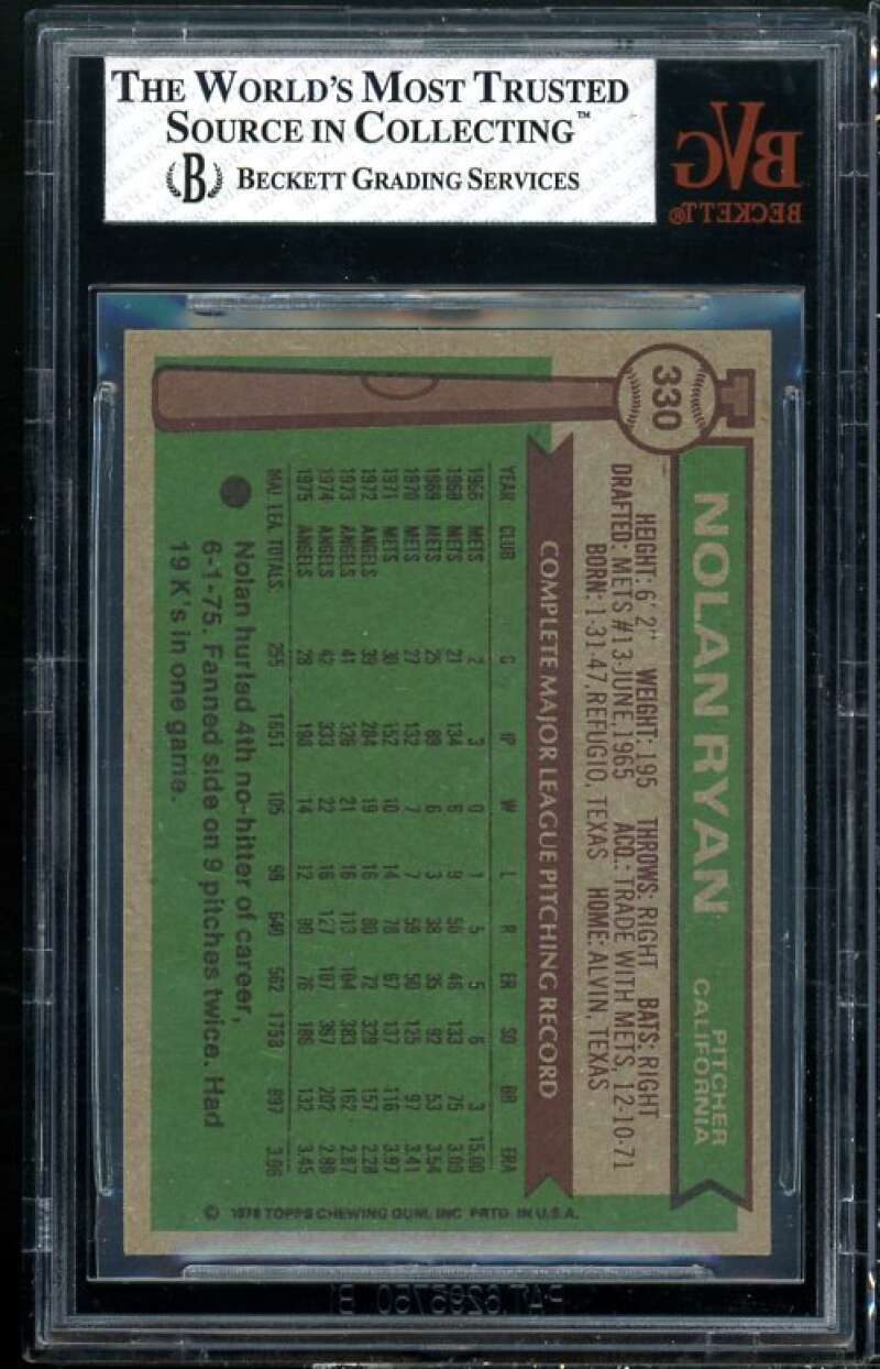 Nolan Ryan Card 1976 Topps #330 BGS BVG 8 Image 2