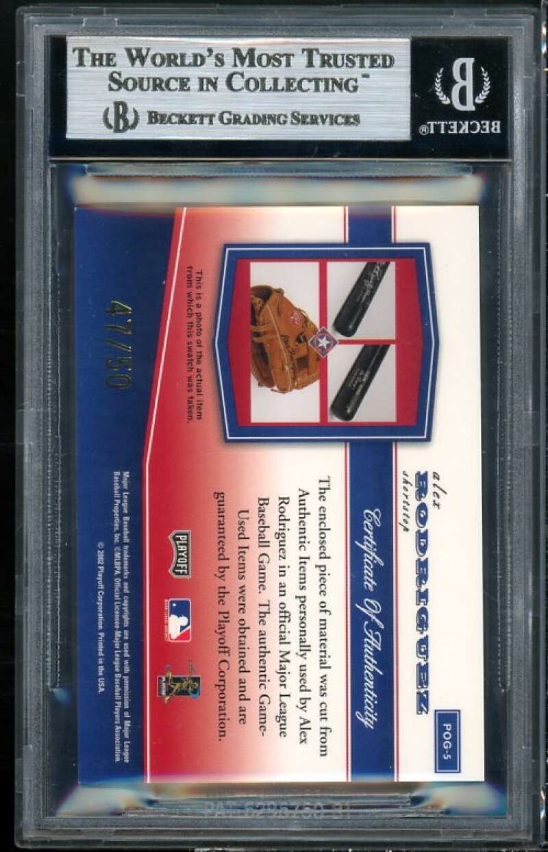 Alex Rodriguez Card 2002 Playoff Piece Of Game Materials Gold (pop 1) #5 BGS 9 Image 2