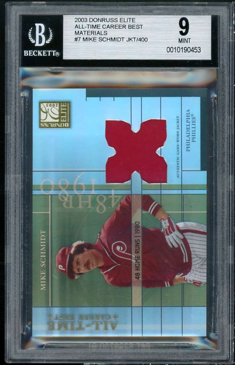 Mike Schmidt 2003 Donruss Elite All-Time Career Best Materials #7 (pop 1) BGS 9 Image 1