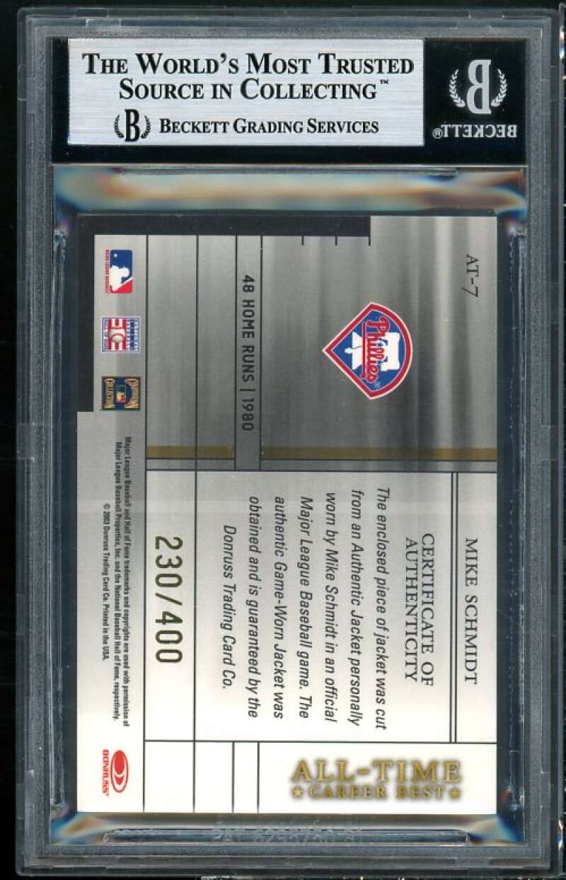 Mike Schmidt 2003 Donruss Elite All-Time Career Best Materials #7 (pop 1) BGS 9 Image 2