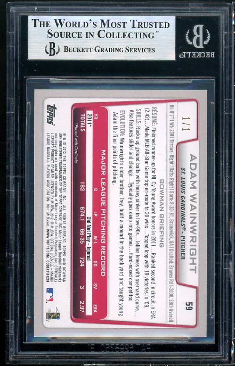 Adam Wainwright Card 2012 Bowman Red #50 (1 of 1) BGS 8.5 Image 2