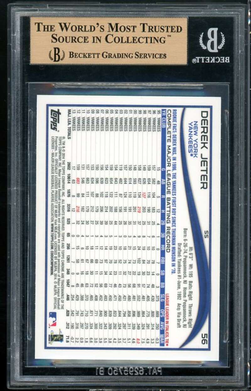 Derek Jeter Card 2014 Topps Chrome #56a (pop 3) BGS 9.5 (9.5 9.5 9.5 9) Image 2