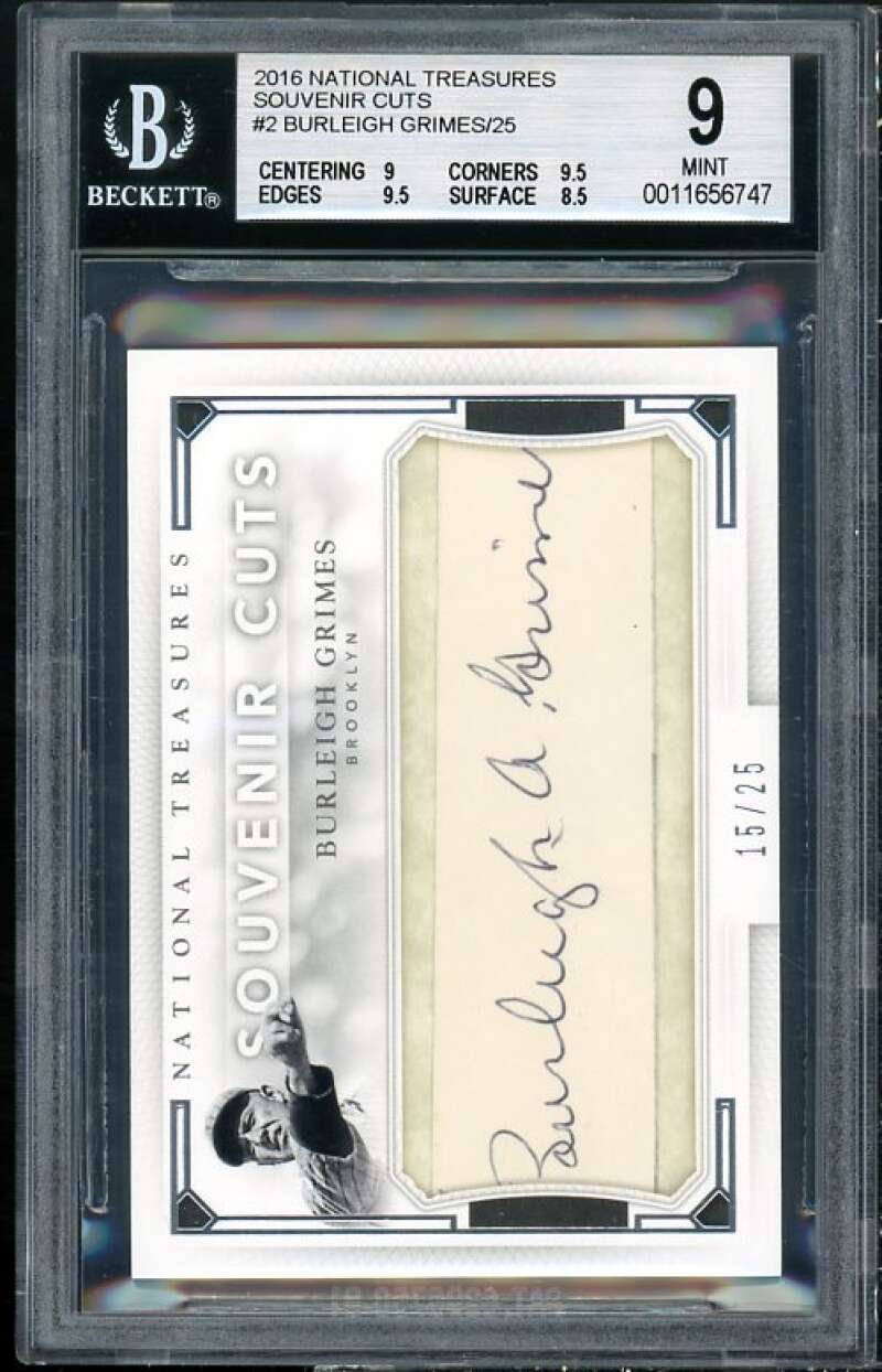 Burleigh Grimes 2016 National Treasures Souvenir Cuts #2 BGS 9 (9 9.5 9.5 8.5) Image 1