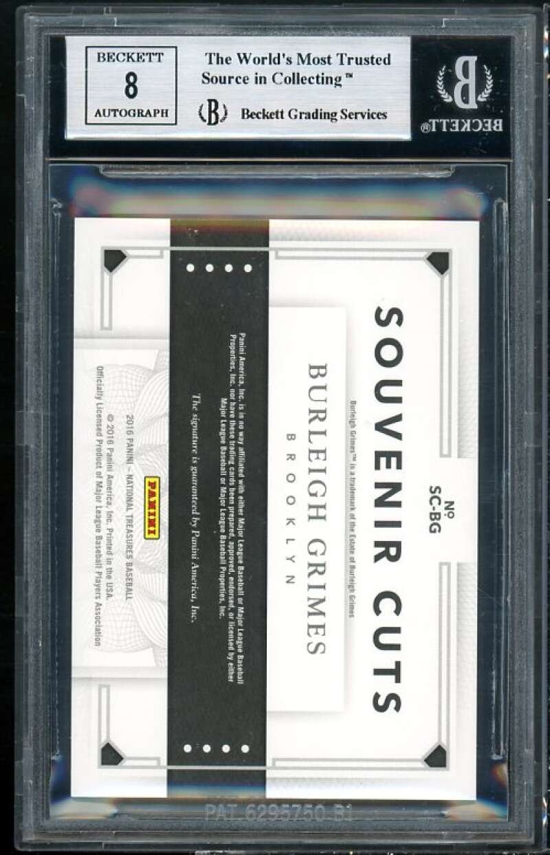 Burleigh Grimes 2016 National Treasures Souvenir Cuts #2 BGS 9 (9 9.5 9.5 8.5) Image 2