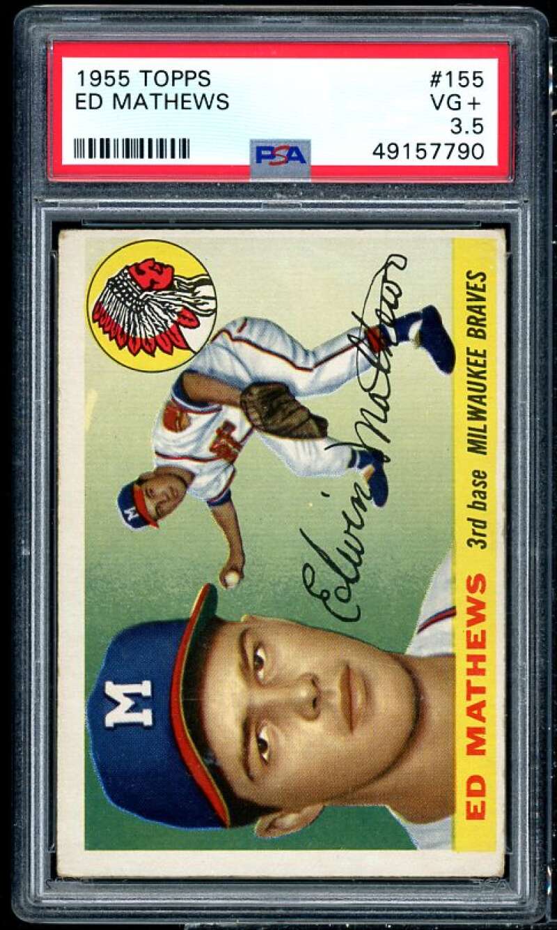 Eddie Mathews Card 1955 Topps #155 PSA 3.5 Image 1