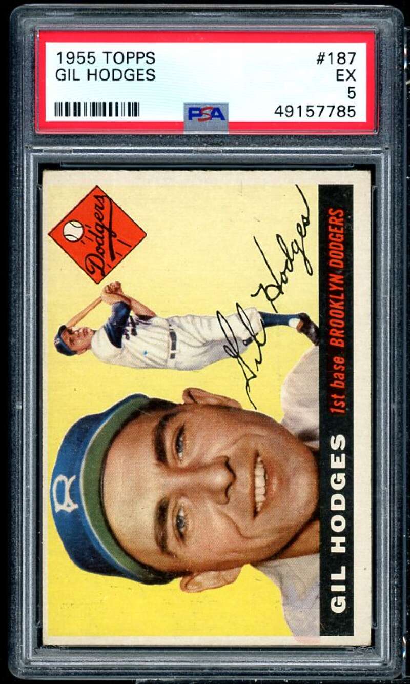 Gil Hodges Card 1955 Topps #187 PSA 5 Image 1