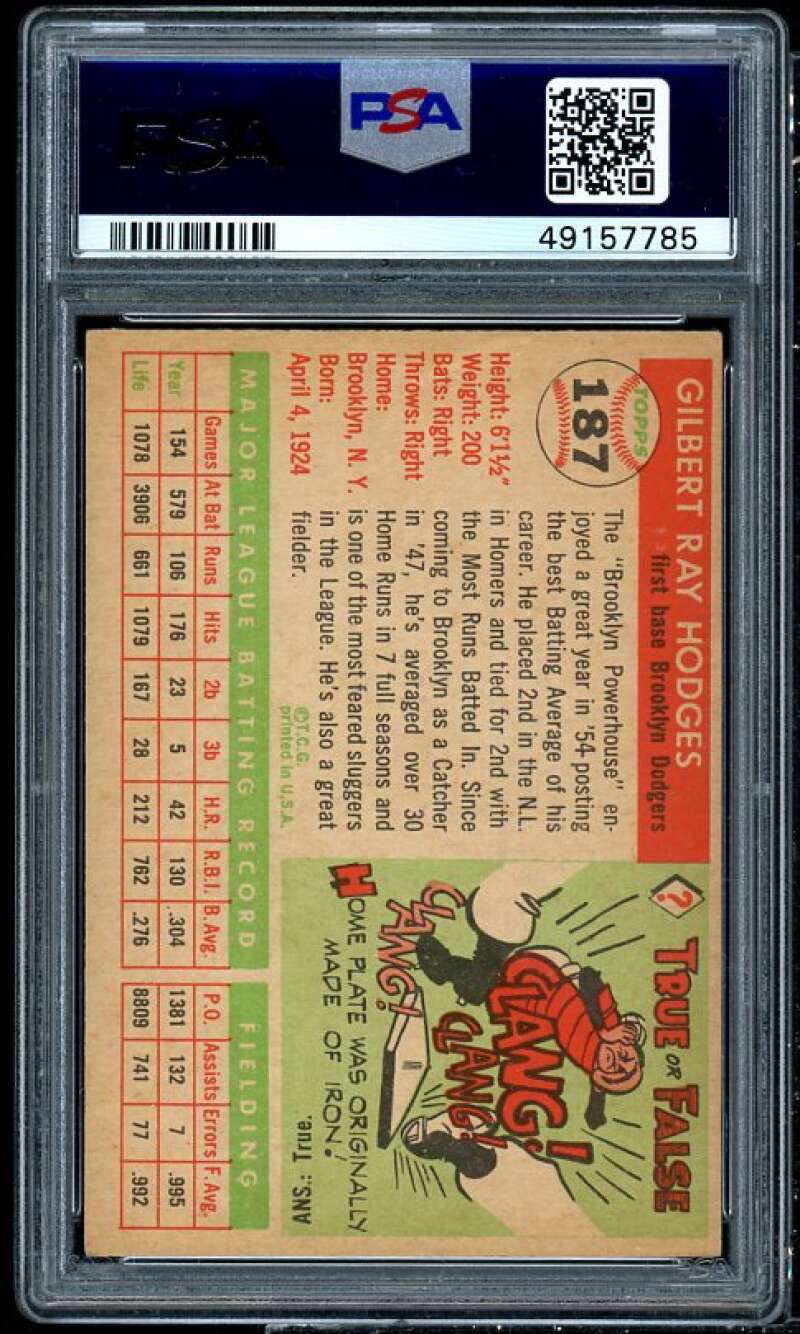 Gil Hodges Card 1955 Topps #187 PSA 5 Image 2