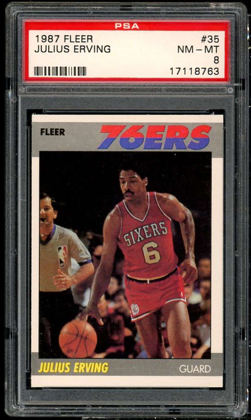 Julius Erving Card 1987-88 Fleer #35 PSA 8 Image 1