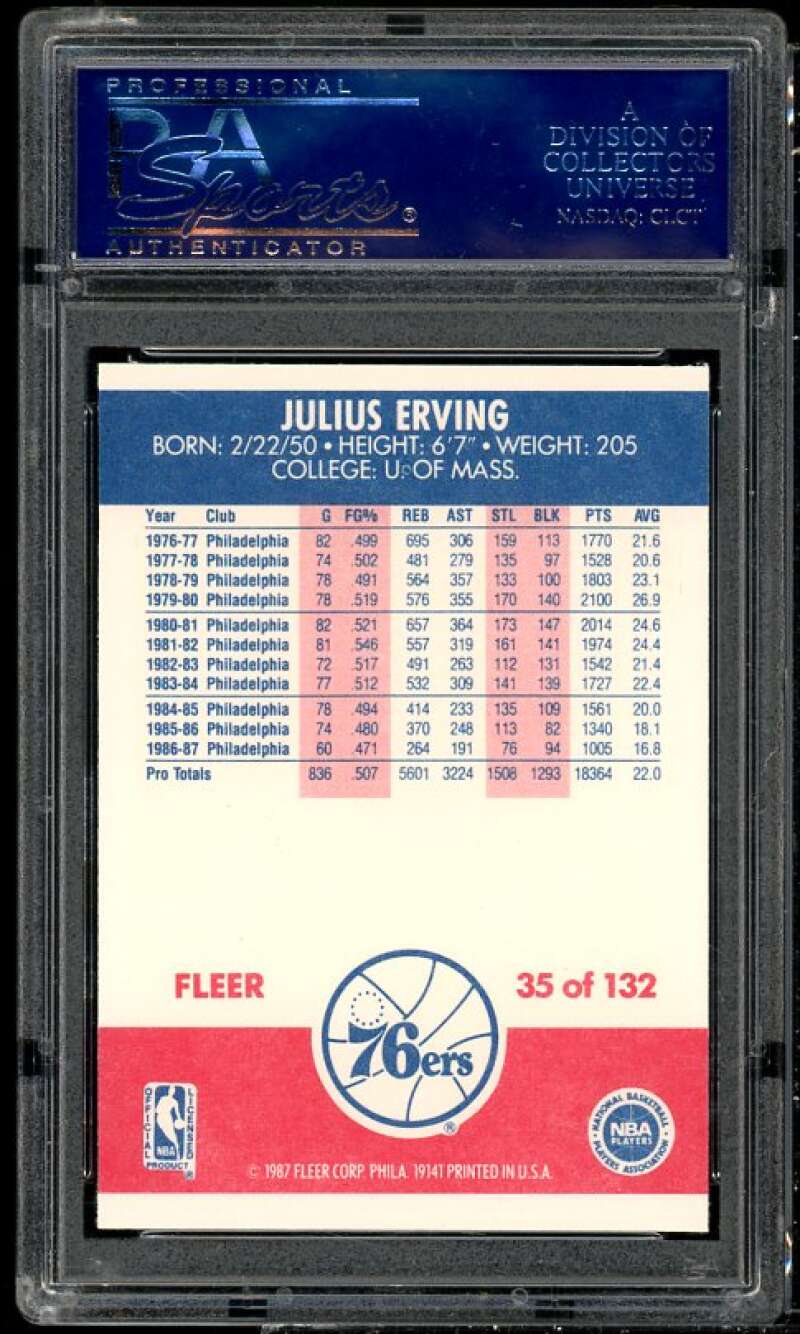 Julius Erving Card 1987-88 Fleer #35 PSA 8 Image 2