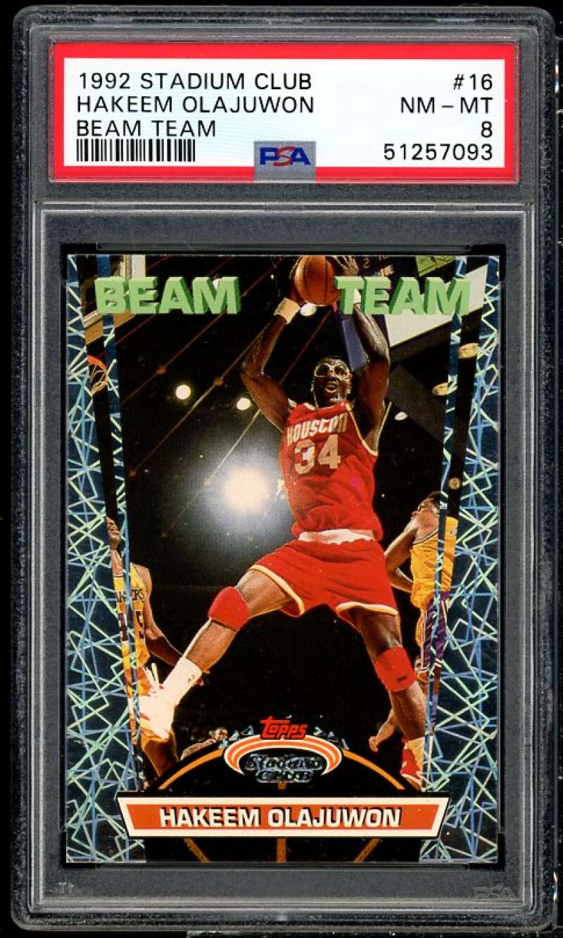 Akeem Olajuwon Card 1992-93 Stadium Club Beam Team #16 PSA 8 Image 1