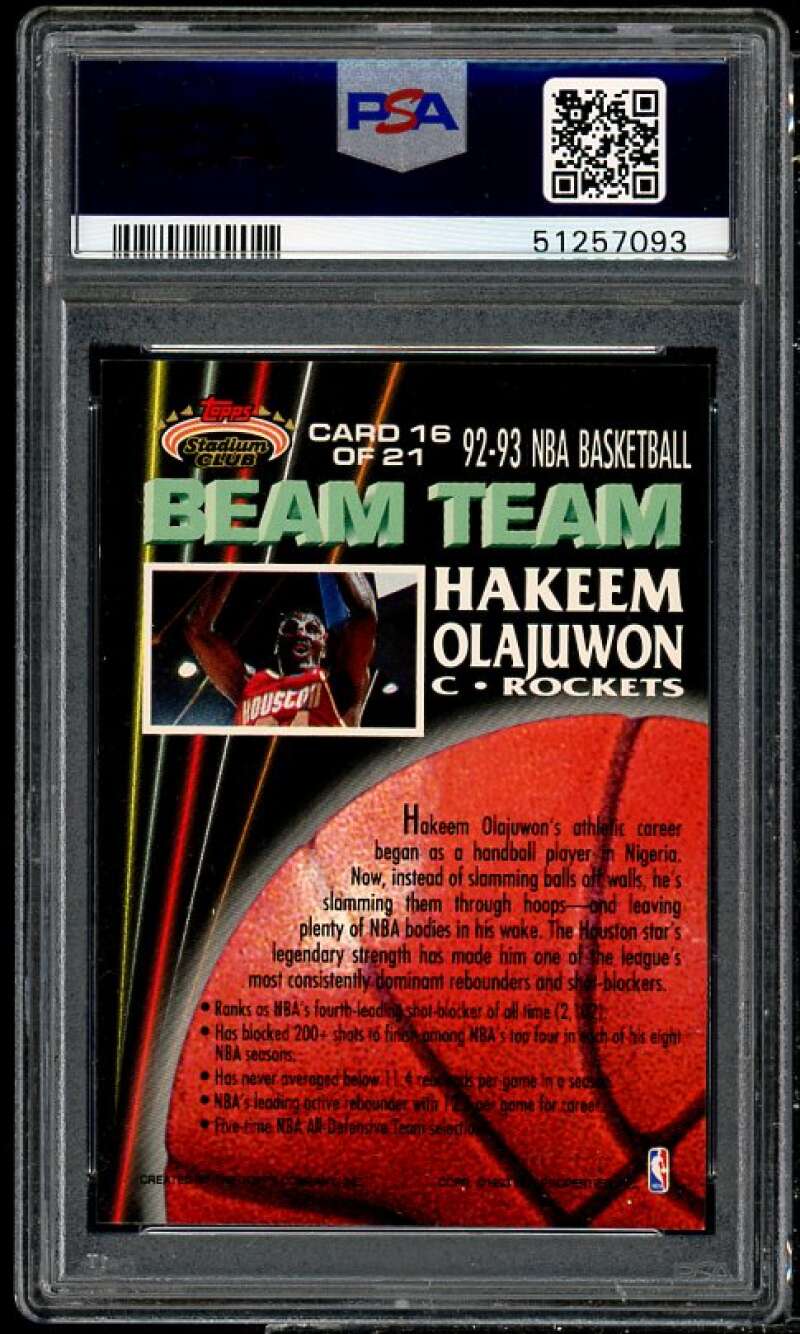 Akeem Olajuwon Card 1992-93 Stadium Club Beam Team #16 PSA 8 Image 2