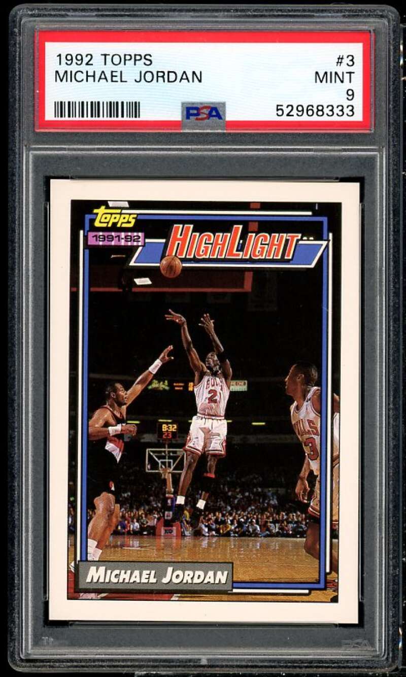 Michael Jordan Card 1992-93 Topps #3 PSA 9 Image 1