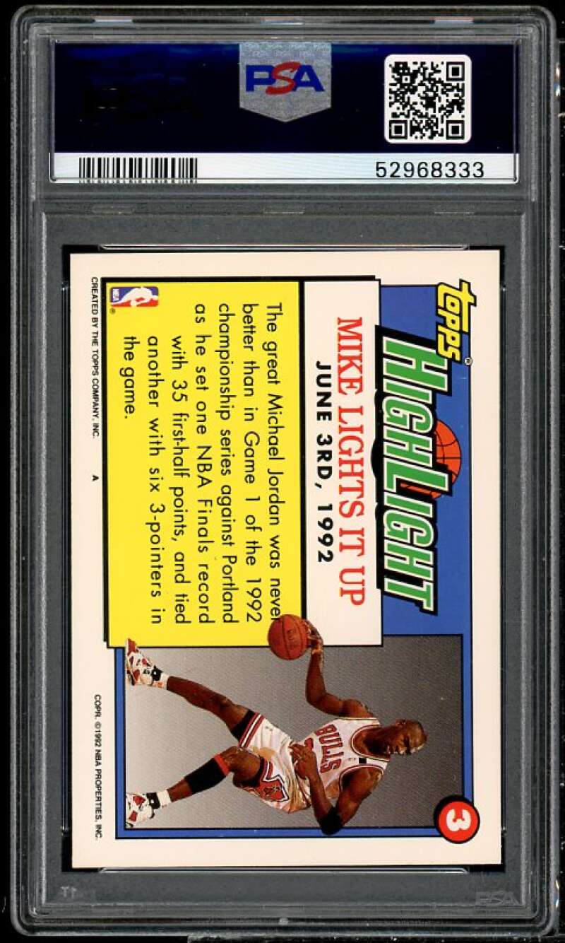 Michael Jordan Card 1992-93 Topps #3 PSA 9 Image 2