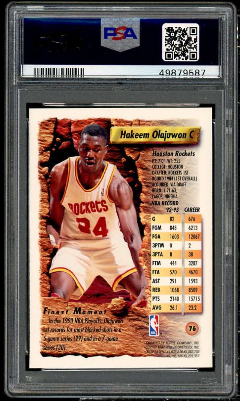 Akeem Olajuwon Card 1993-94 Finest #76 PSA 8 Image 2