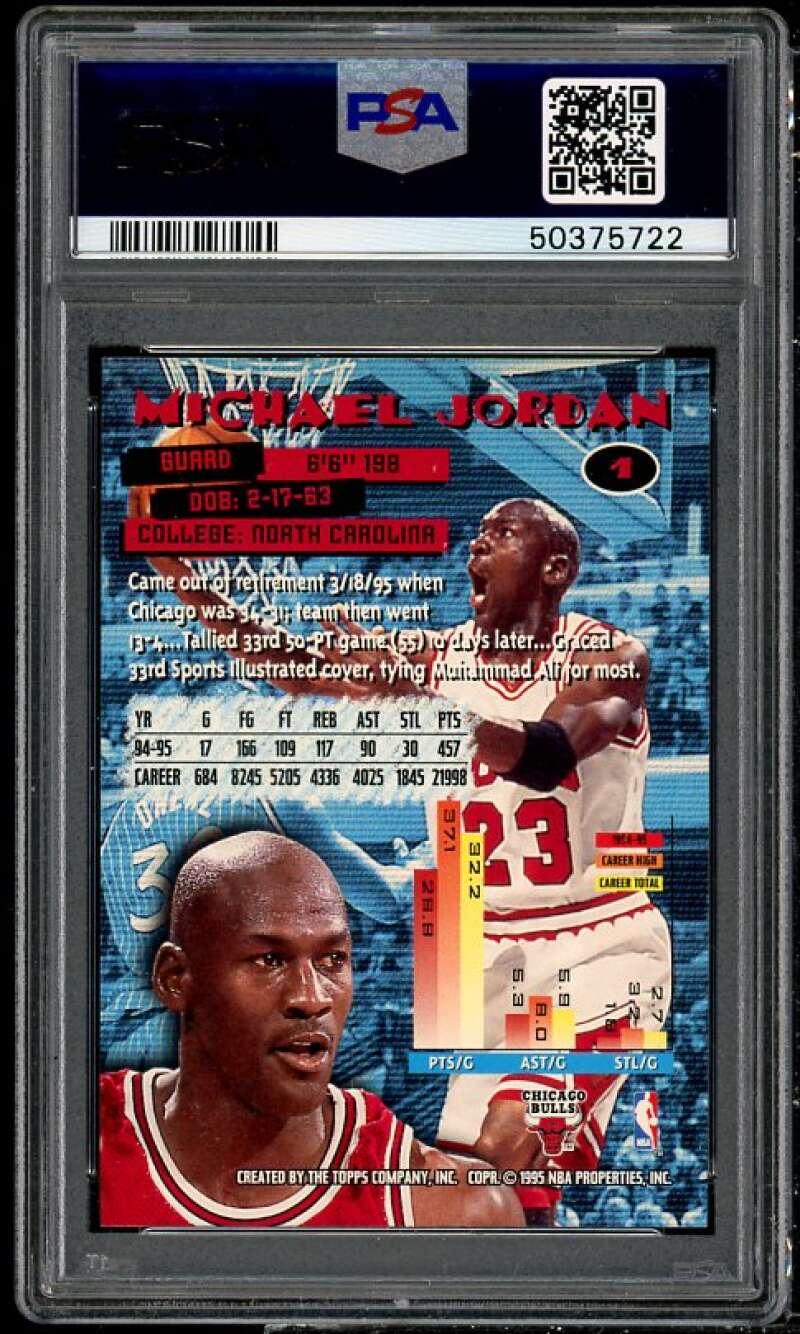 Michael Jordan Card 1995-96 Stadium #1 PSA 8 Image 2