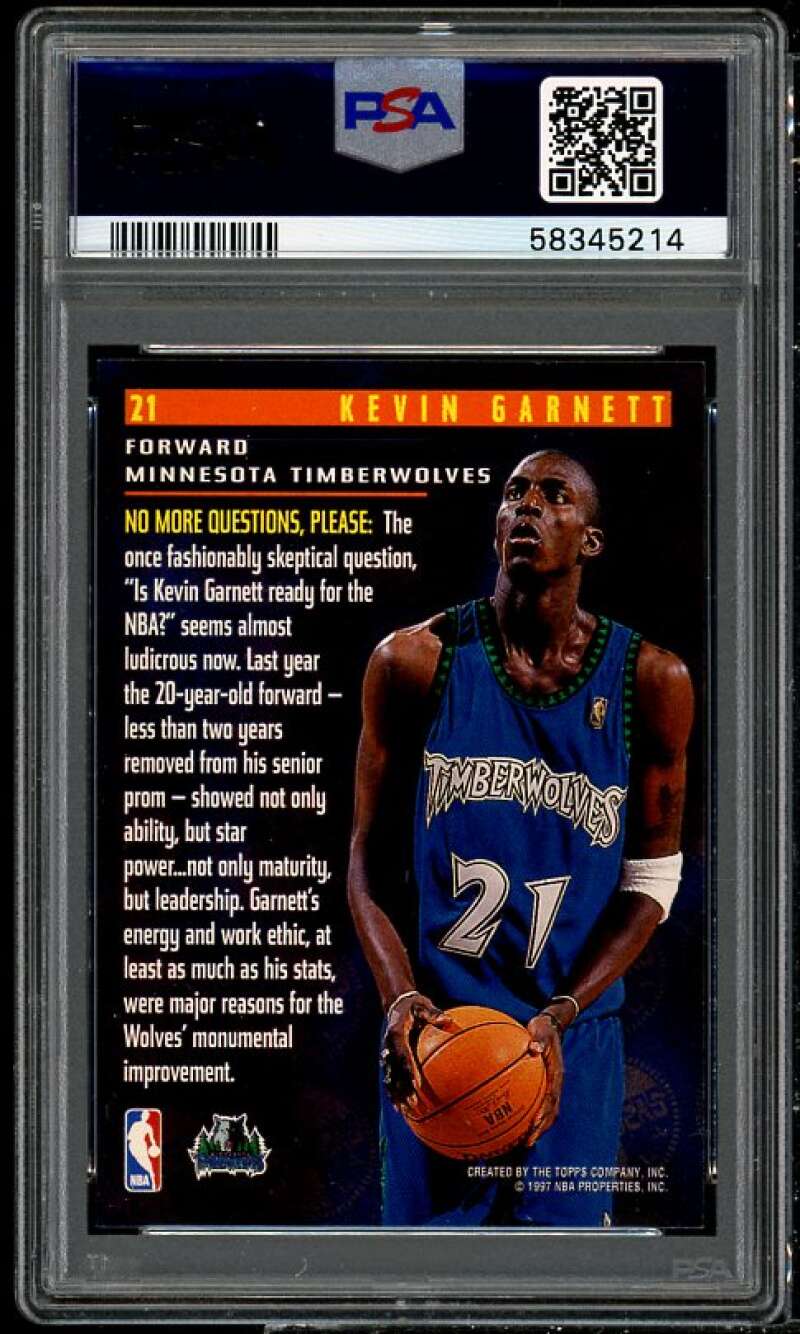 Kevin Garnett Card 1996-97 Stadium Club Members Only 55 #21 PSA 9 Image 2