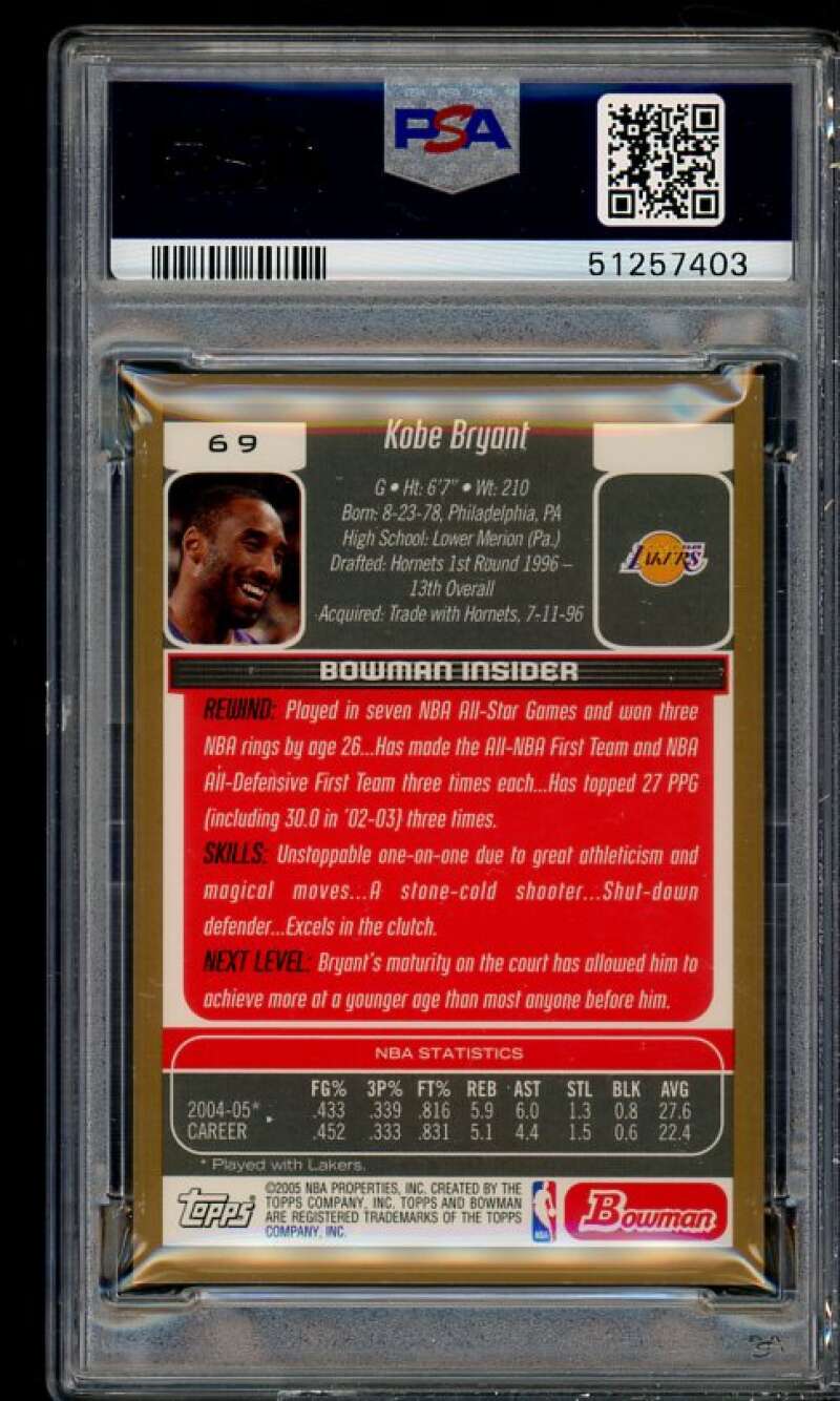 Kobe Bryant Card 2005-06 Bowman DP Prospects Gold #69 PSA 9 (read description) Image 2