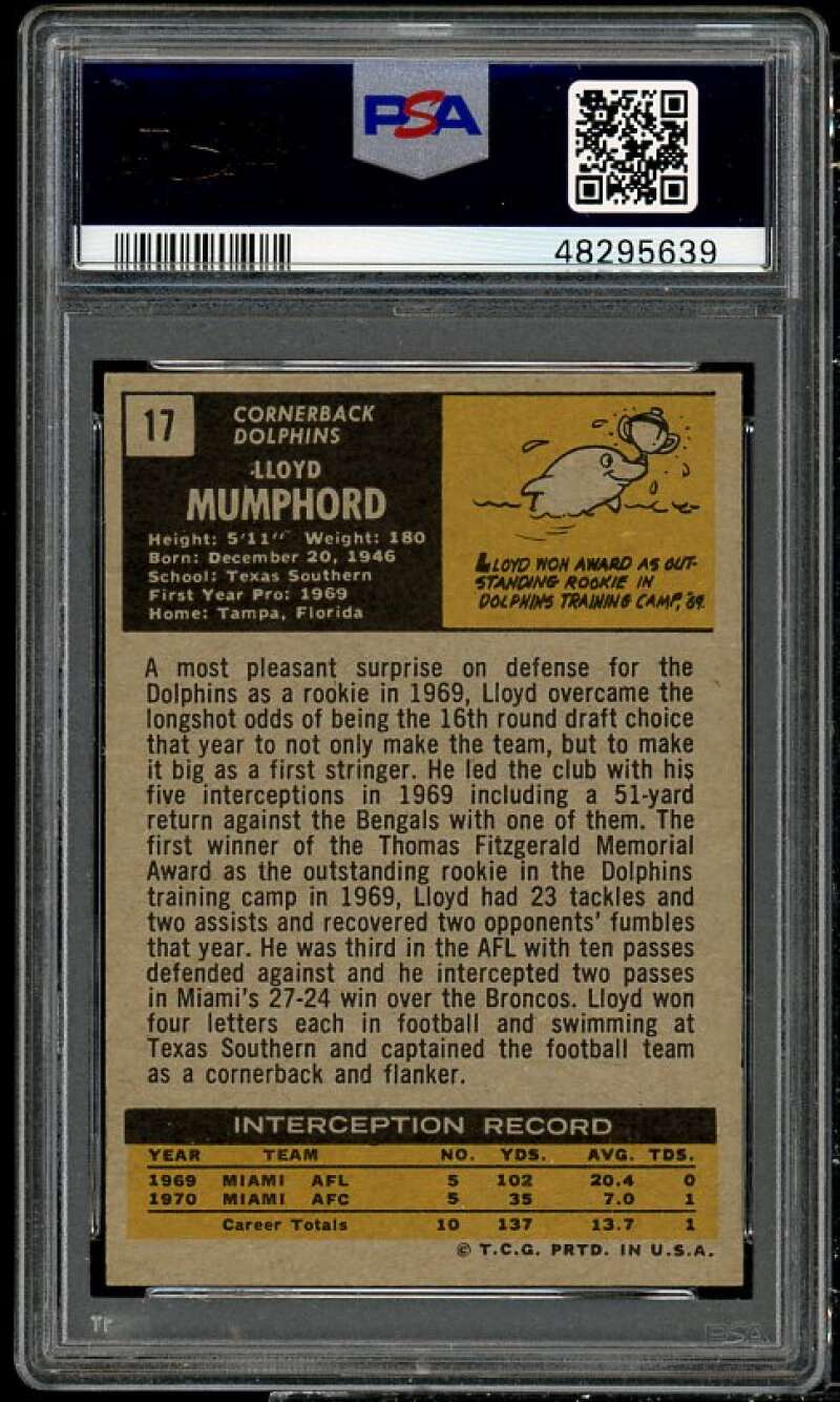 Lloyd Mumphord Card 1971 Topps #17 PSA 5 Image 2