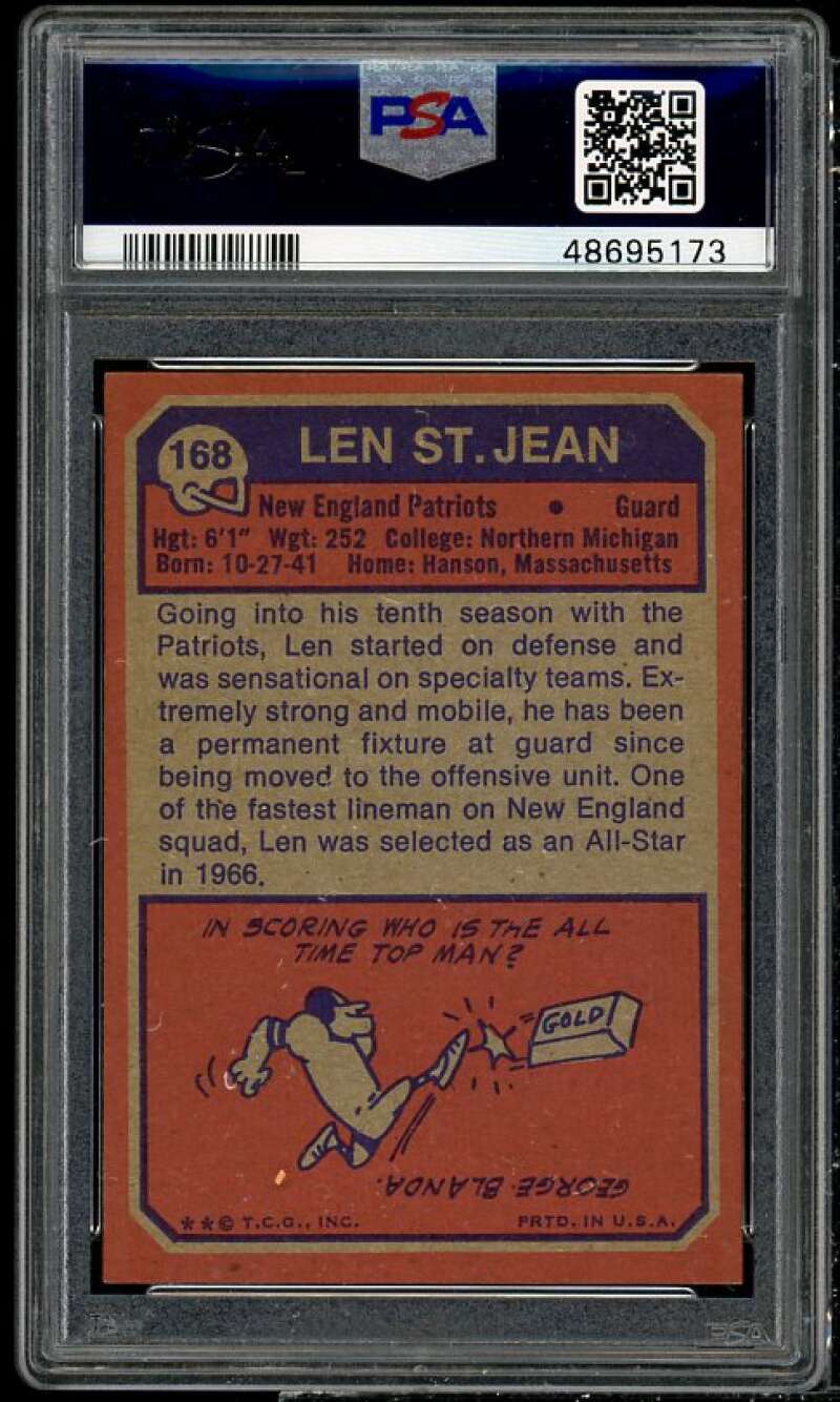 Len St. Jean Card 1973 Topps #168 PSA 7 Image 2