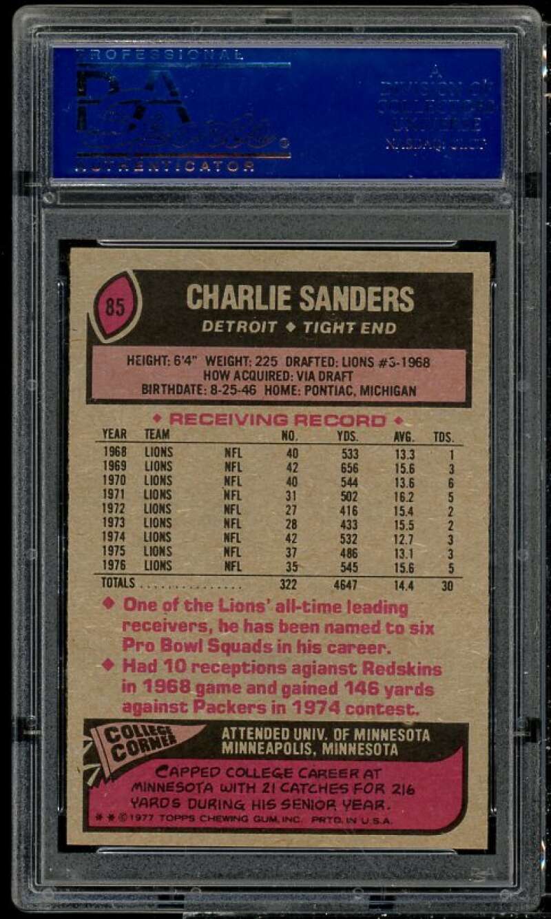 Charlie Sanders Card 1977 Topps #85 PSA 5 Image 2