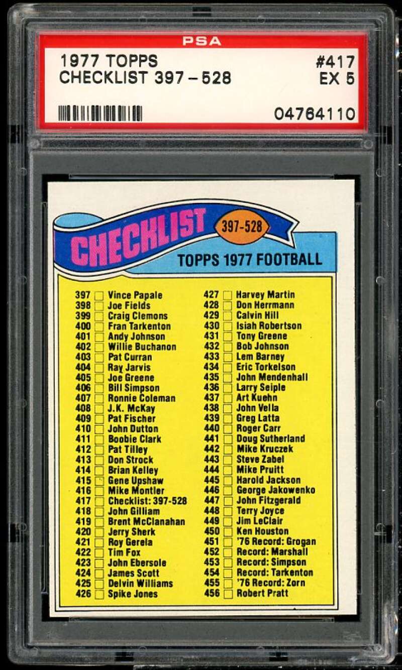 Checklist Card 397-528 Card 1977 Topps #417 PSA 5 Image 1