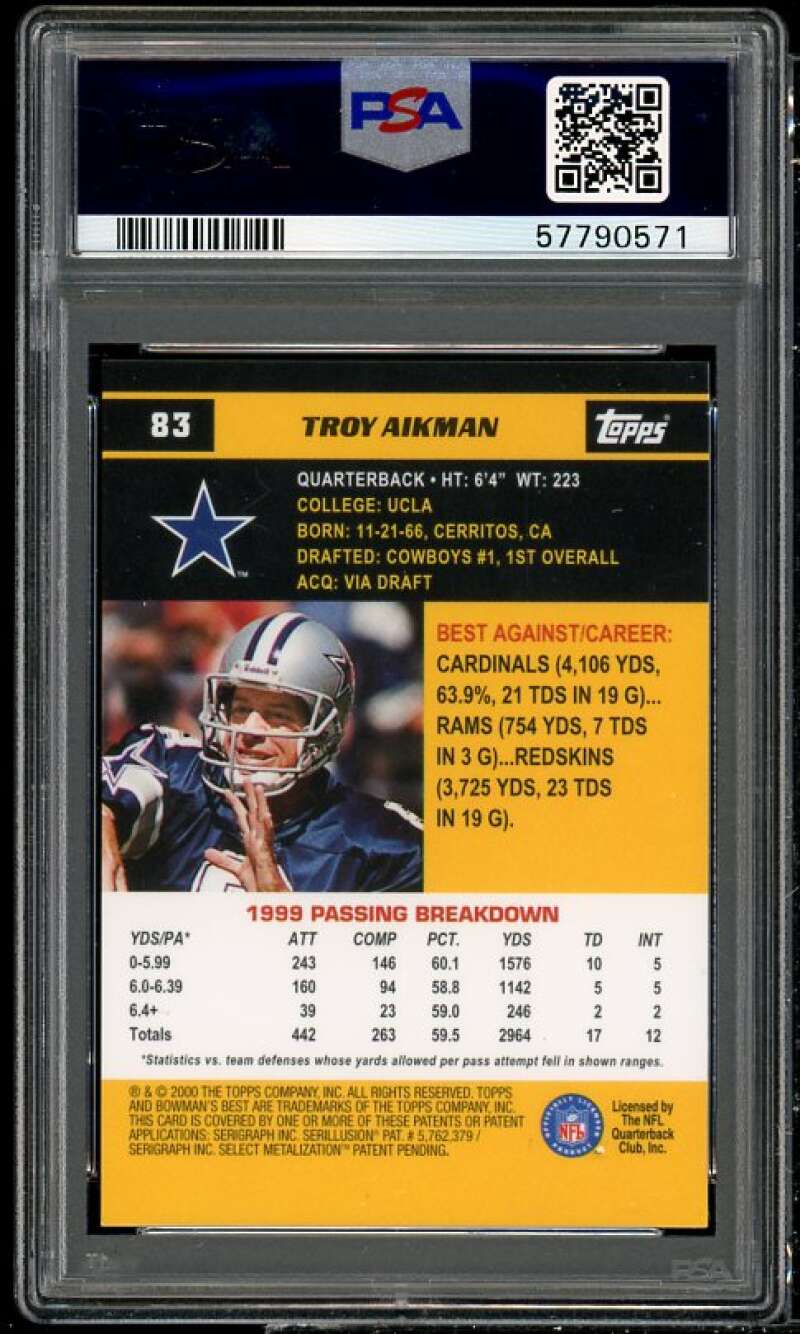 Troy Aikman Card 2000 Bowman's Best #83 PSA 9 Image 2