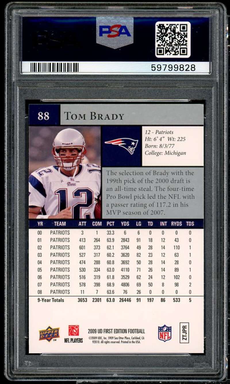 Tom Brady Card 2009 UD First Edition Silver #88 PSA 8 Image 2
