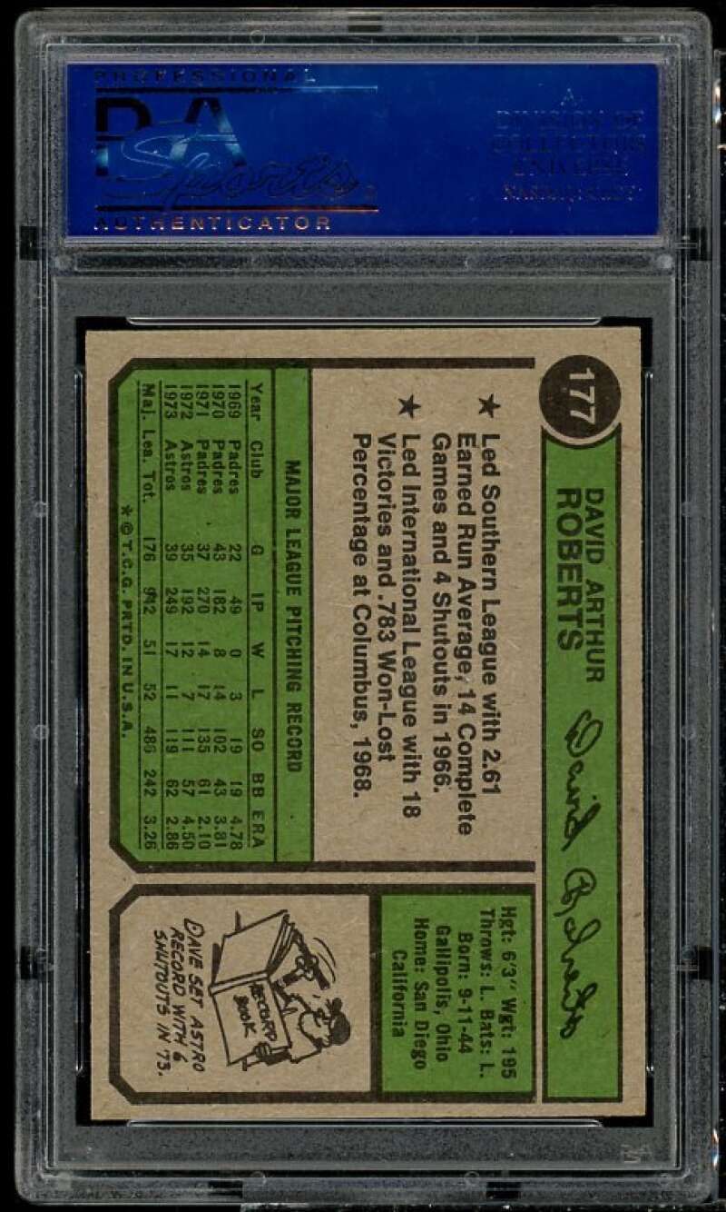 Dave Roberts Card 1974 Topps #177 PSA 8 Image 2