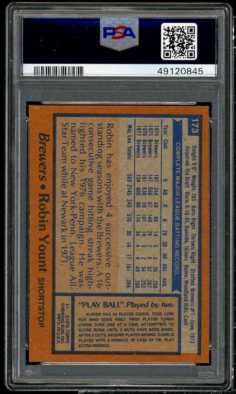 Robin Yount Card 1978 Topps #173 PSA 3 Image 2