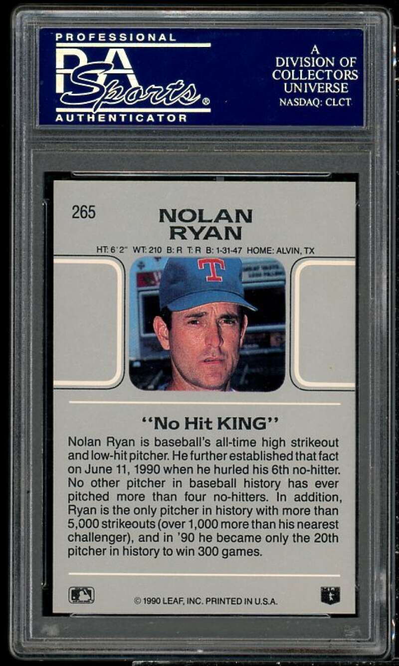 Nolan Ryan Card 1990 Leaf #21 PSA 9 Image 2