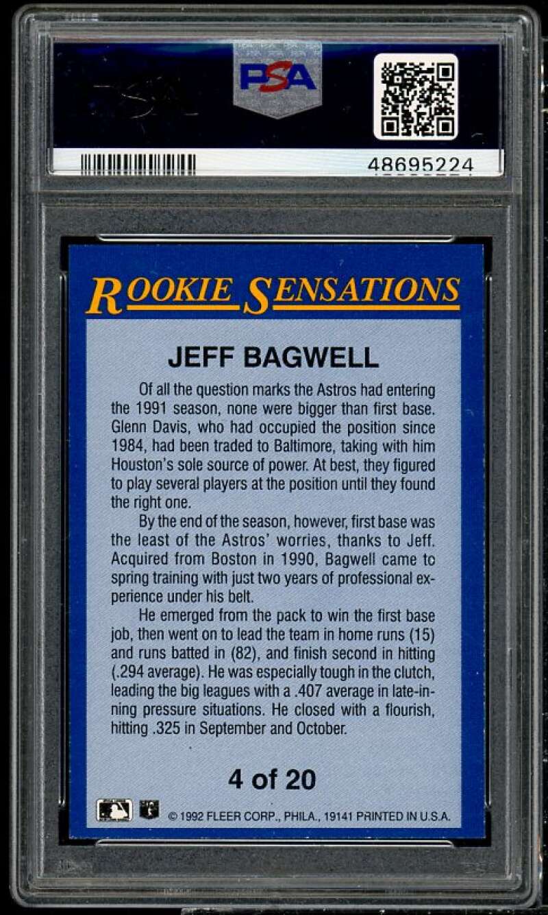 Jeff Bagwell Card 1992 Fleer Rookie Sensations #4 PSA 8 Image 2