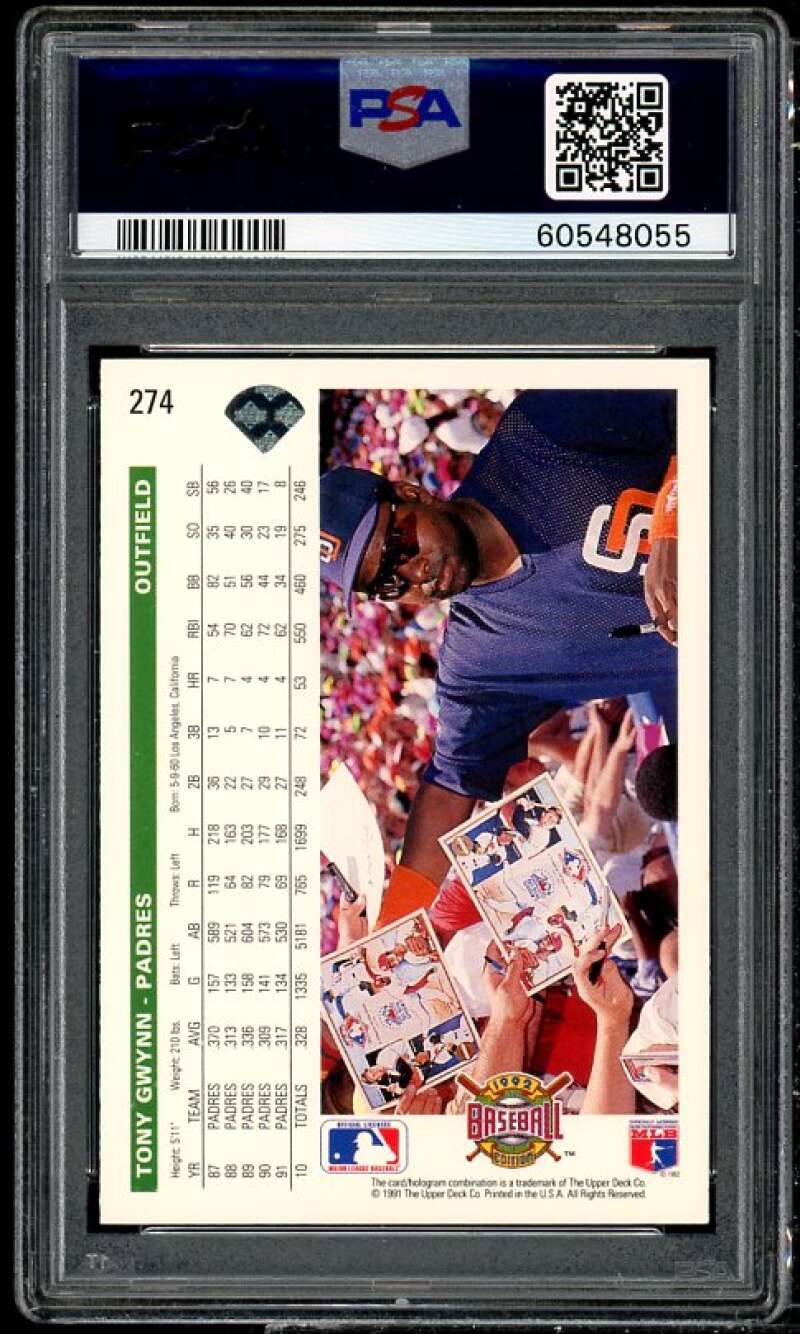 Tony Gwynn Card 1992 Upper Deck #274 PSA 8 Image 2