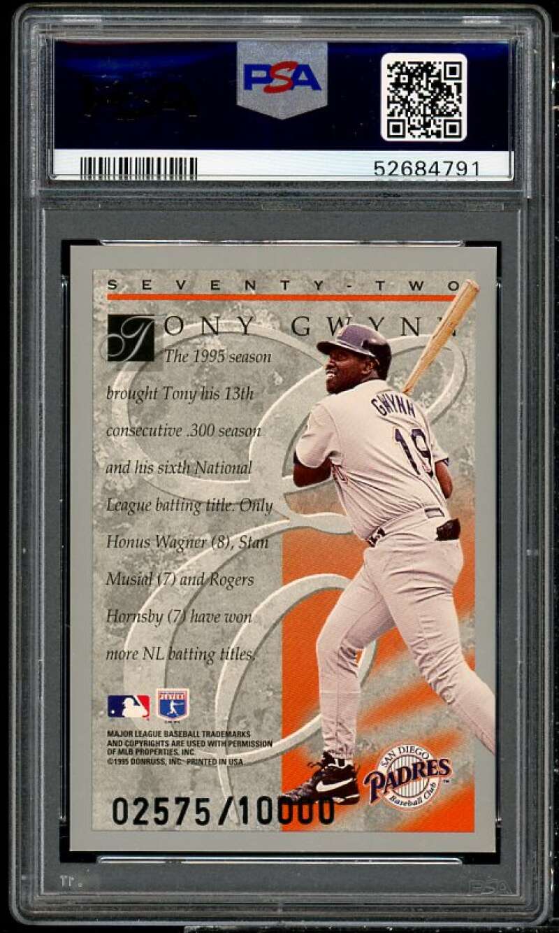 Tony Gwynn Card 1996 Donruss Elite #72 PSA 8 Image 2