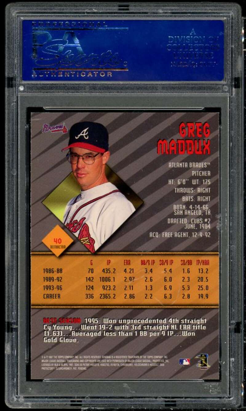 Greg Maddux Card 1997 Bowman's Best Refractor (pop 4) #40 PSA 9 Image 2